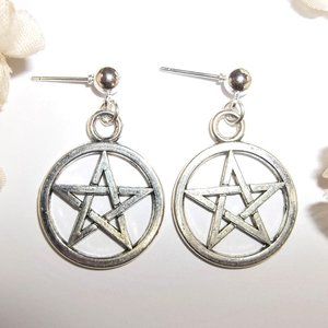 Silver Pentagram Earrings Unisex Style Post Stud Fashion Jewelry Set NWT 7327